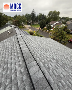 gray shingles on a roof, close up