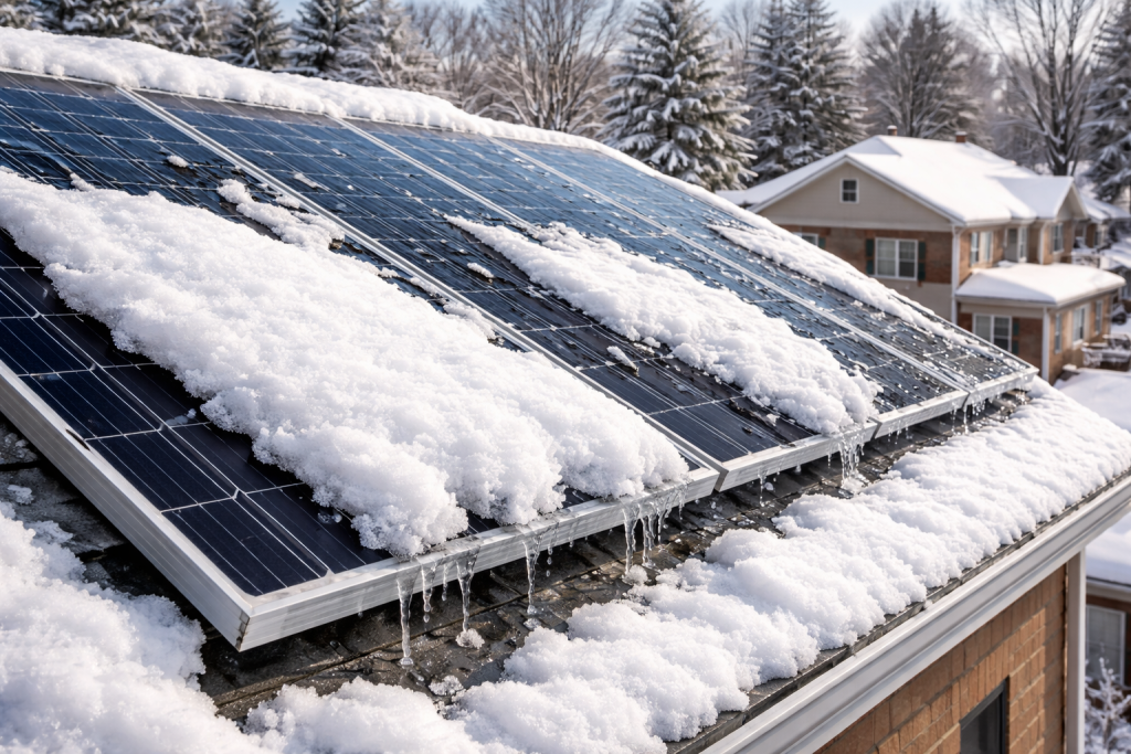 melting snow on solar panels on a new jersey roof