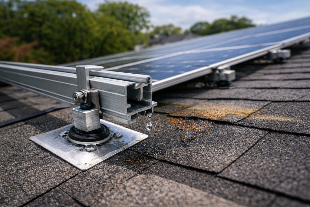 NJ solar panel system on the roof showing signs of a leak